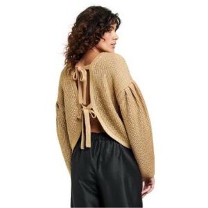Kika Vargas Chunky Knit‎ Sweater Sweater Metallic Back Tie Gold Metallic 2X